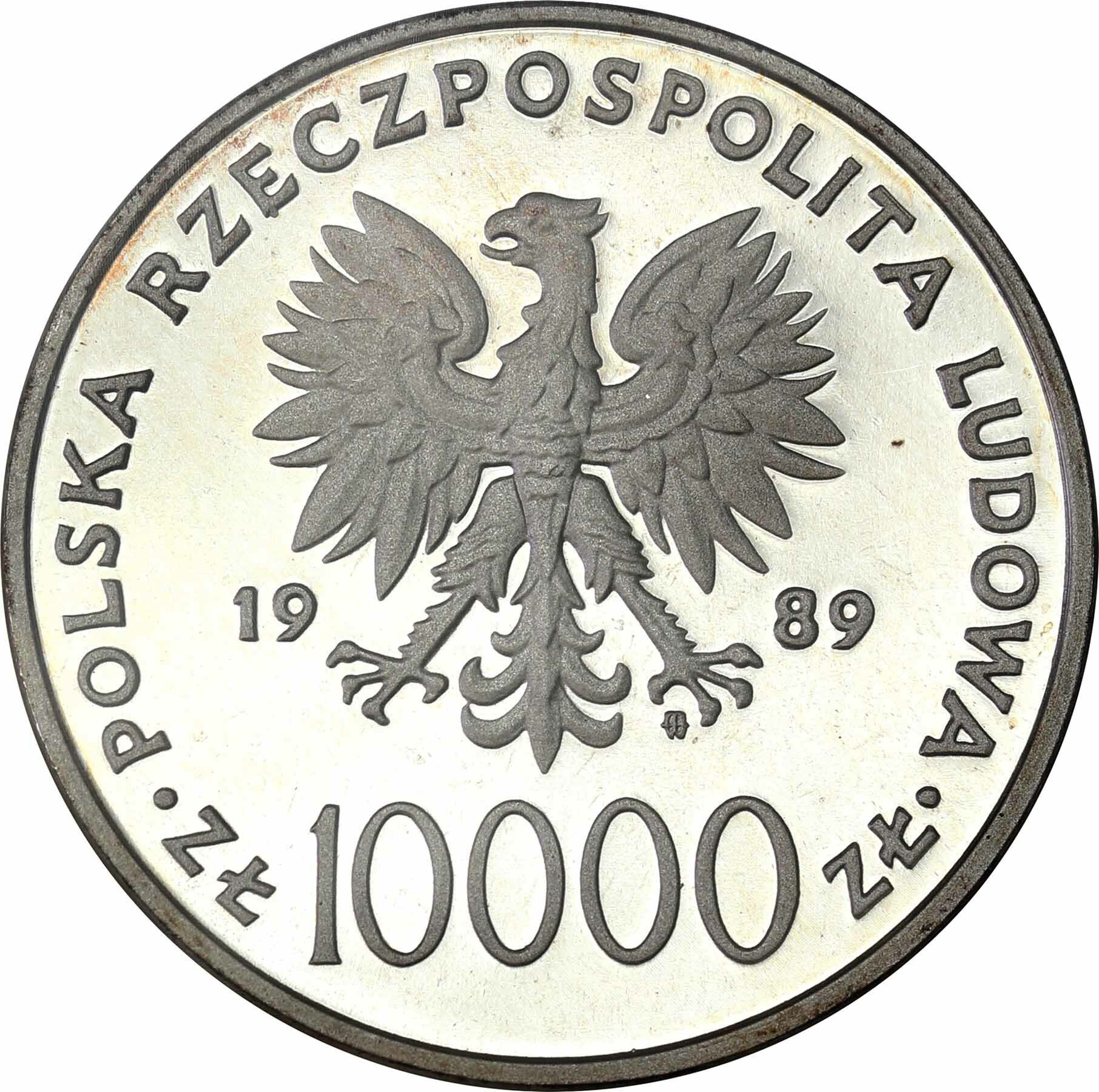 PRL. 10.000 złotych 1989 Jan Paweł II Kratka PCG PR70