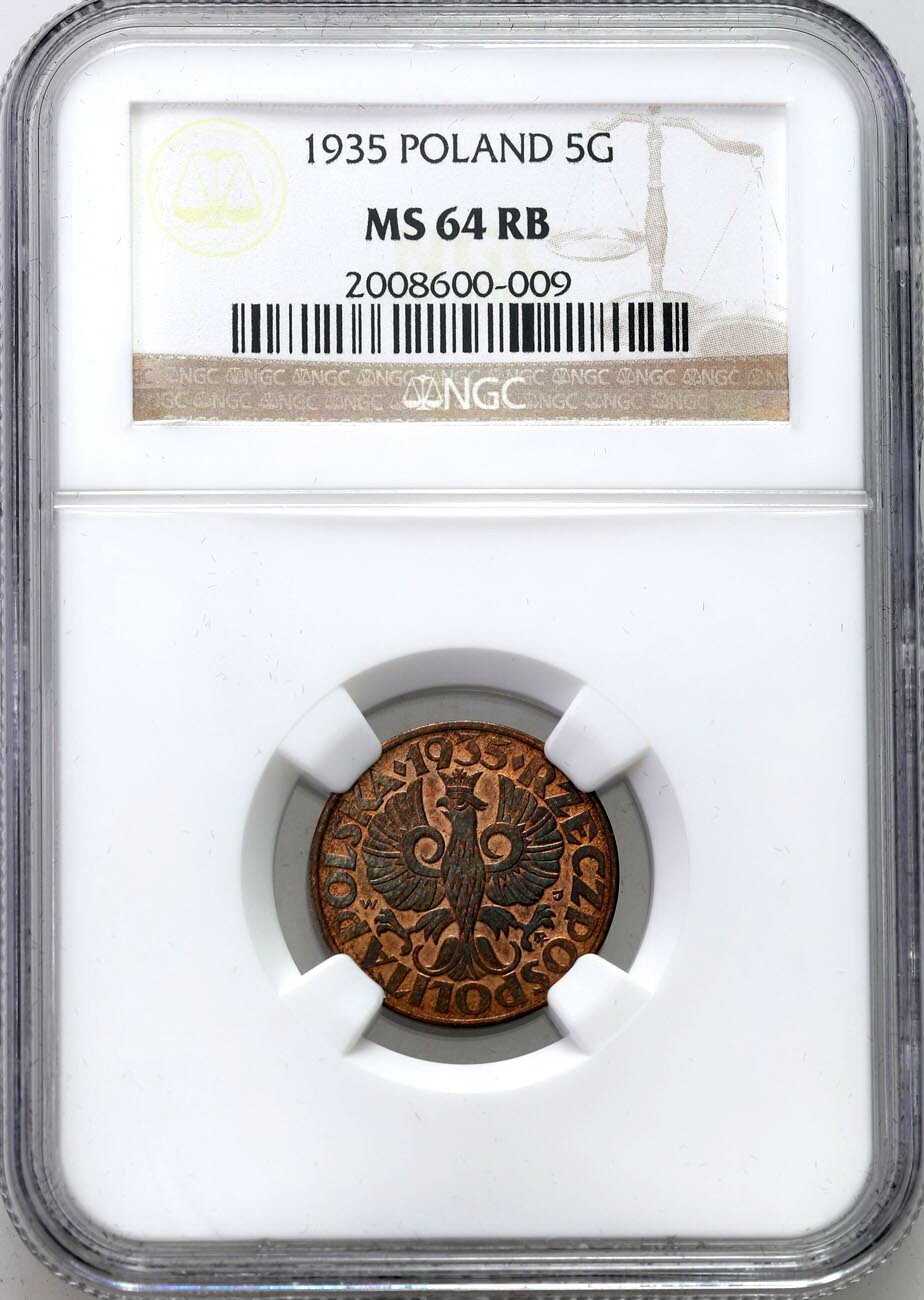 II RP. 5 groszy 1935 NGC MS64 RB - PIĘKNE