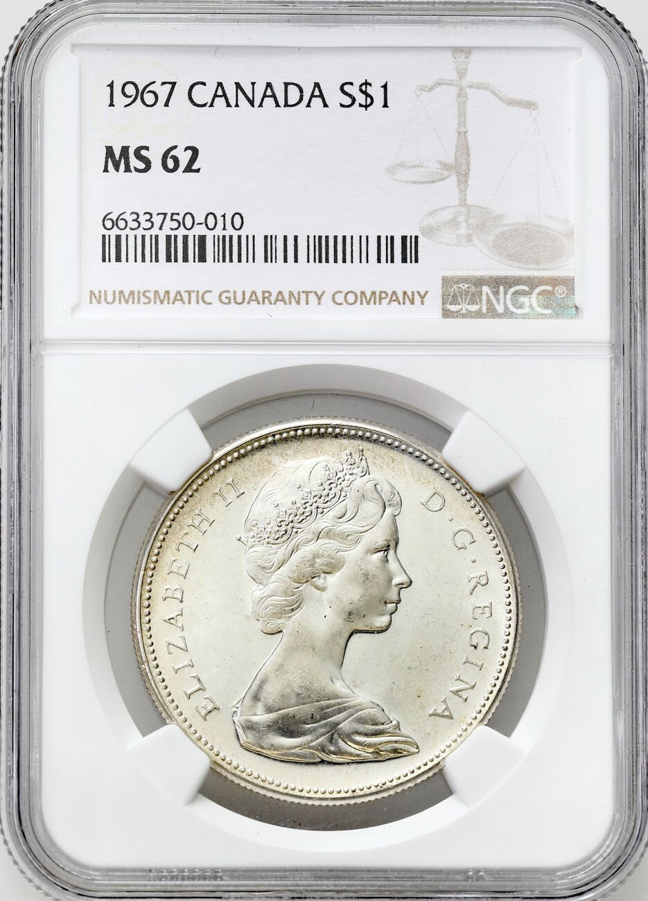 Wielka Brytania/Kanada, Elżbieta II (1952–2022). Dolar 1967, Ottawa NGC MS62