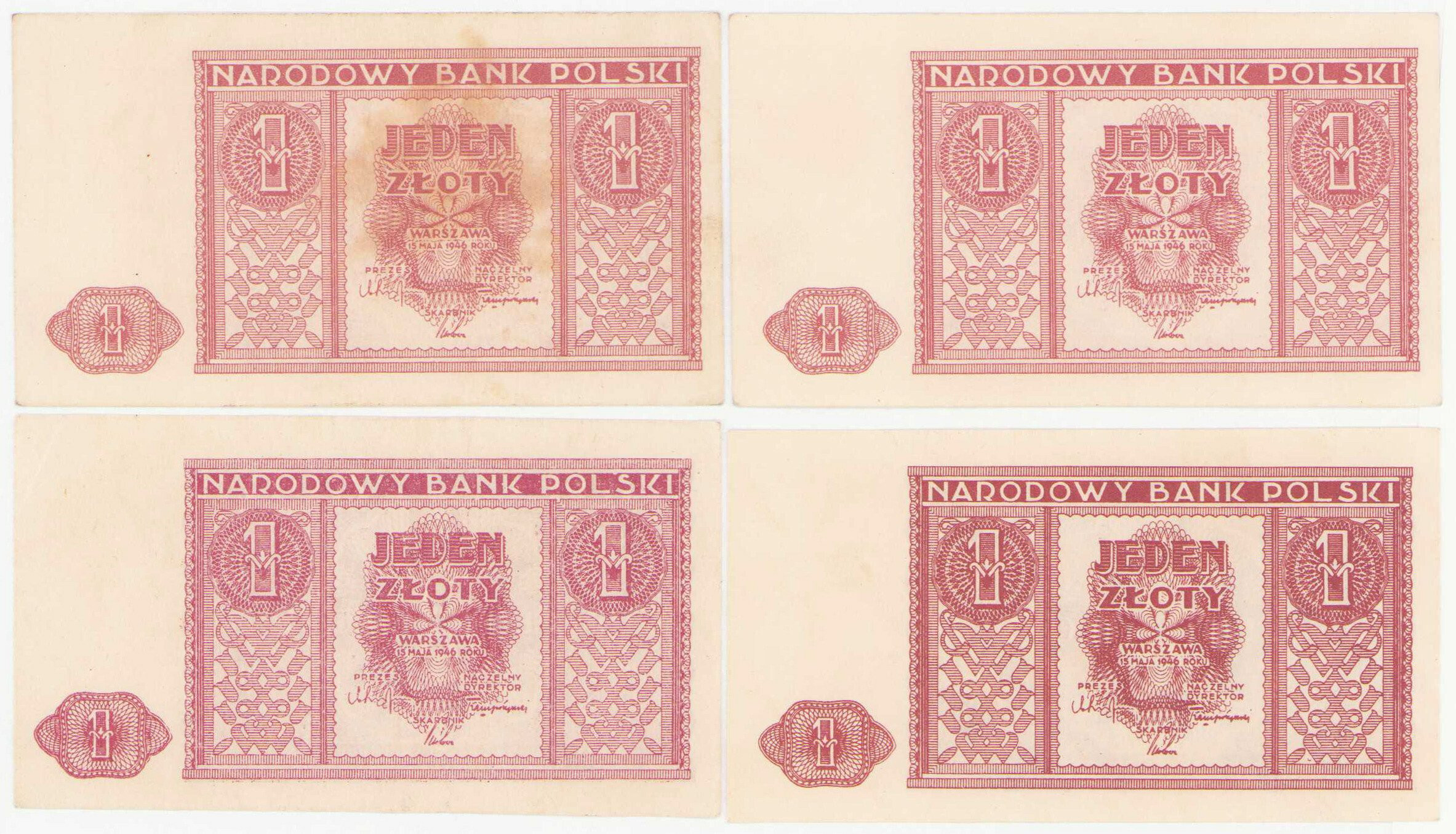 1 złoty 1946 – zestaw 4 banknotów