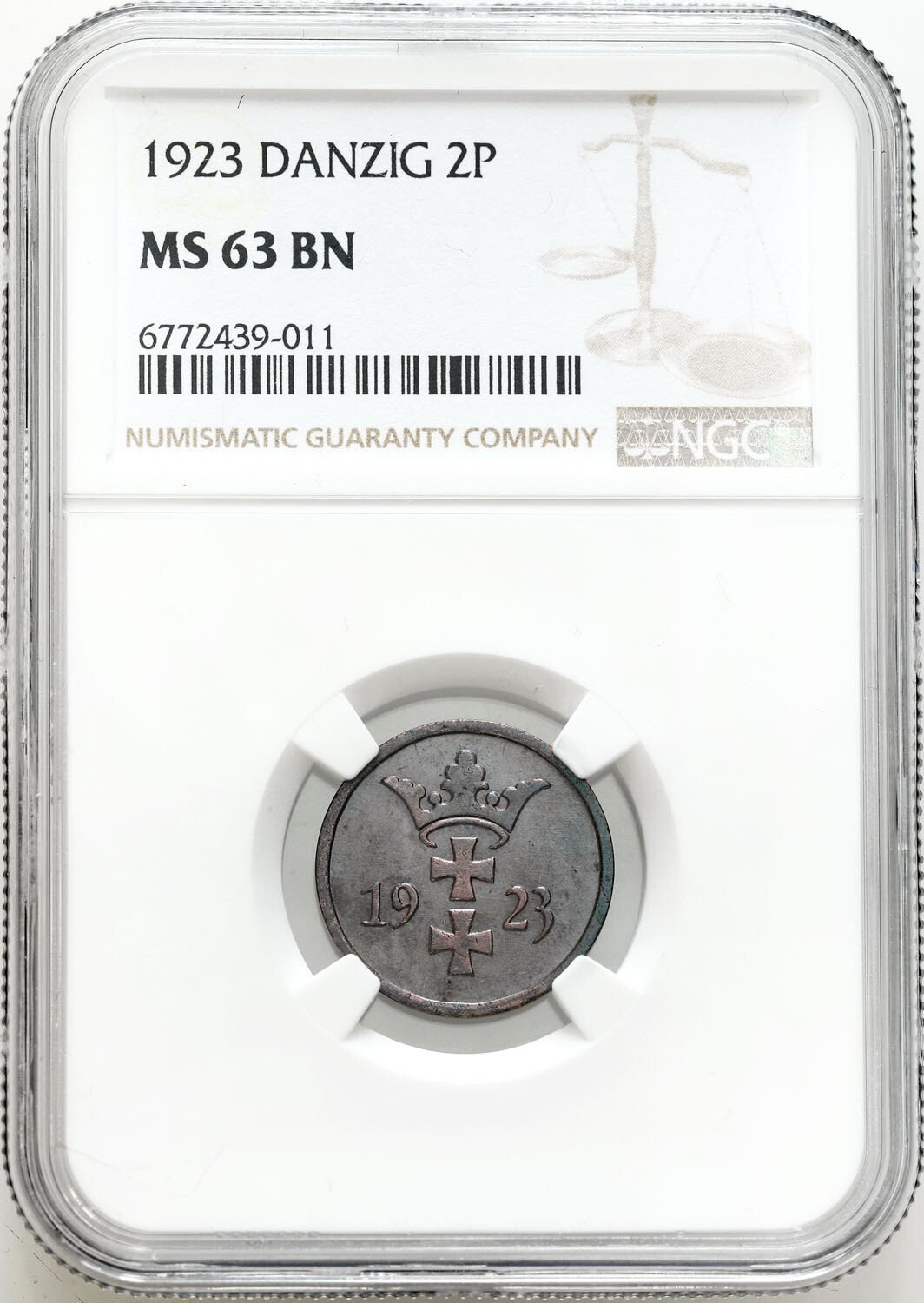 Wolne Miasto Gdańsk/Danzig. 2 fenigi 1923 NGC MS63 BN