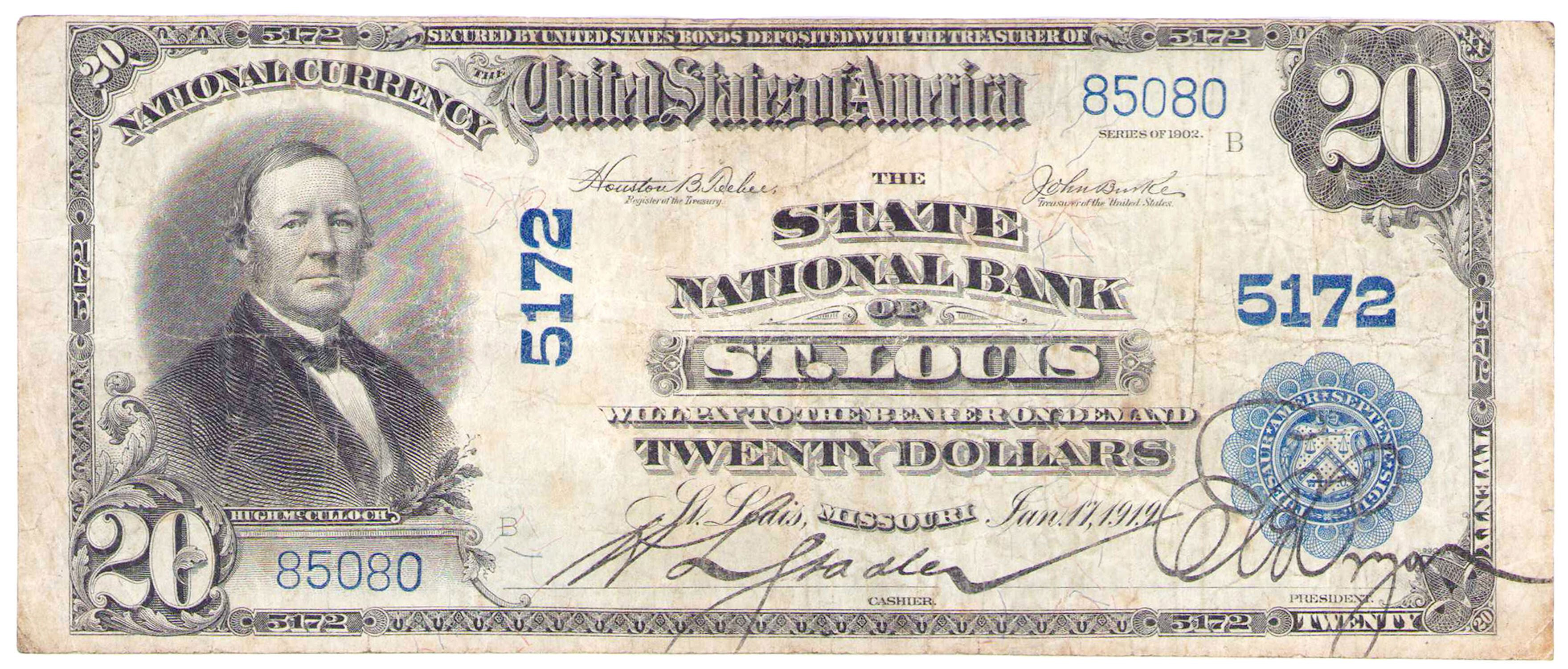 USA. National Bank Note St. Louis, Missouri. 20 dolarów 1902 