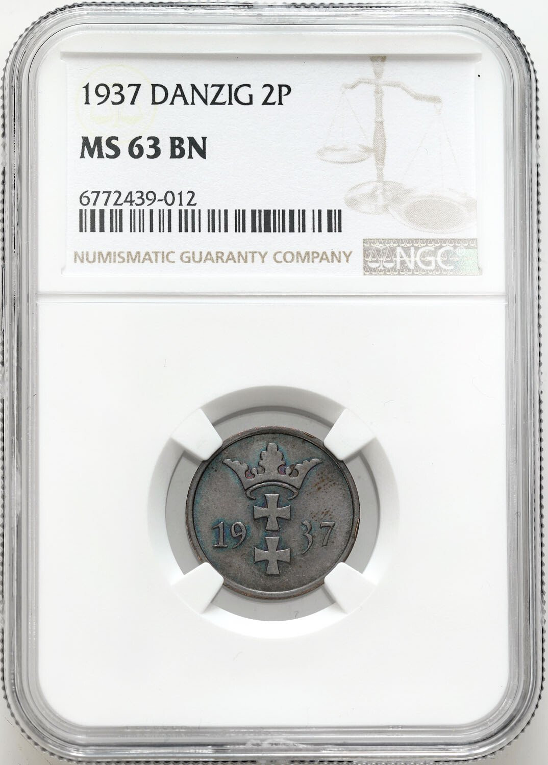 Wolne Miasto Gdańsk. 2 fenigi 1937 NGC MS63 BN