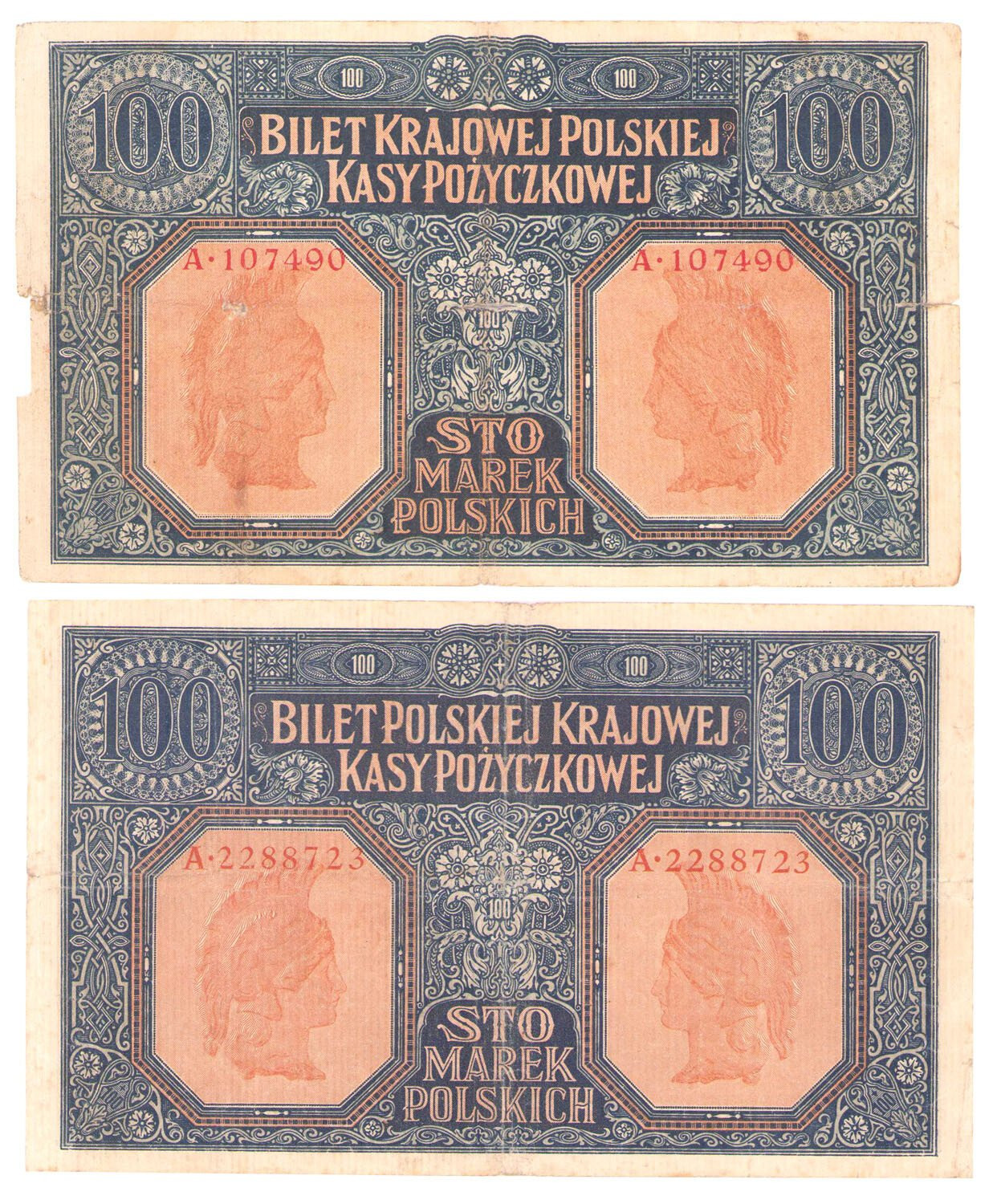 100 marek polskich 1916 seria A, Generał i jenerał, zestaw 2 sztuk