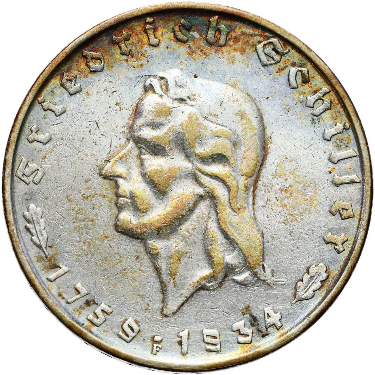 Niemcy, III Rzesza. 2 marki 1934 F, Stuttgart – Schiller