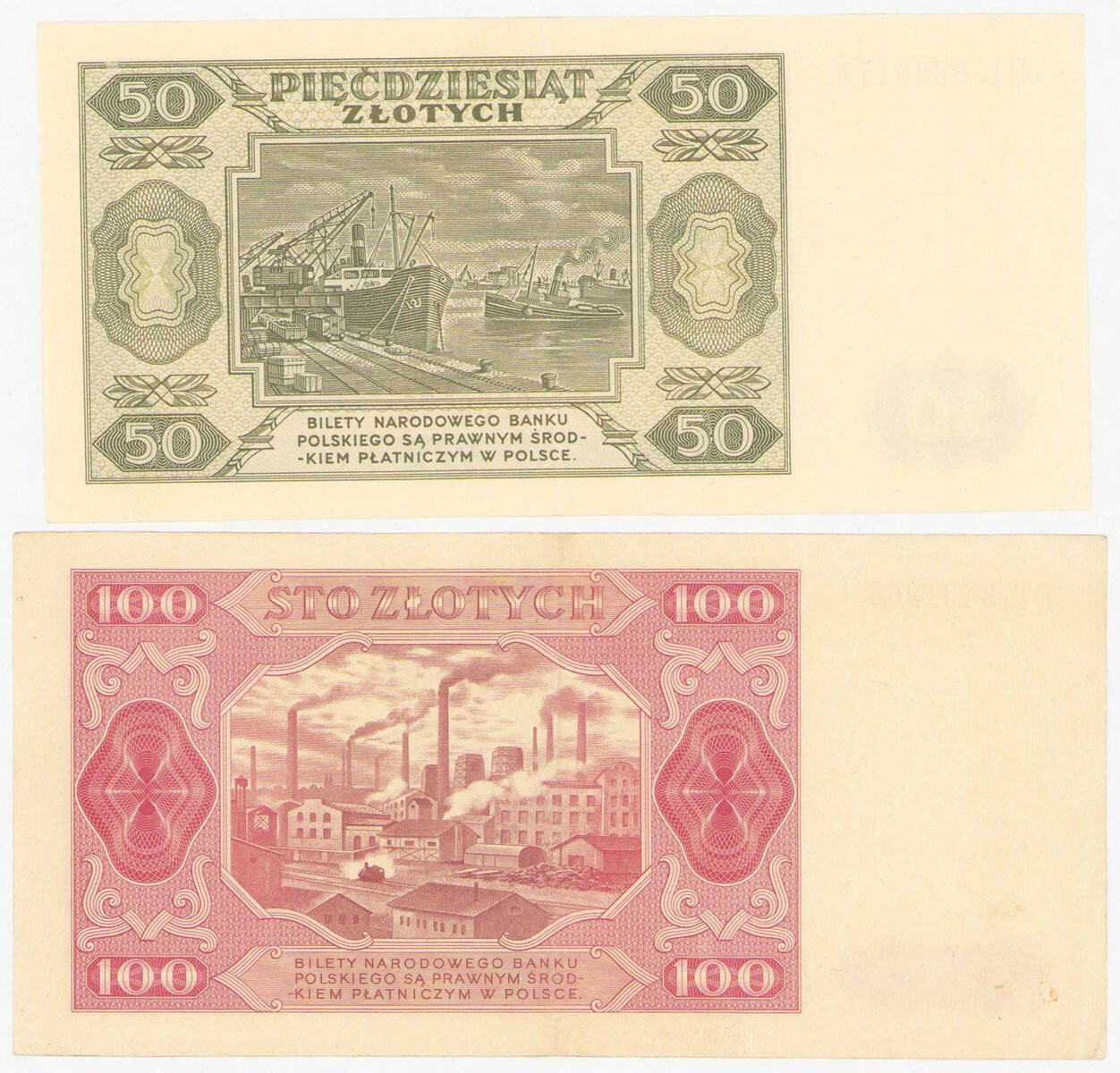 Banknoty 50 złotych seria DI 1948 i 100 złotych seria FT, zestaw 2 sztuk
