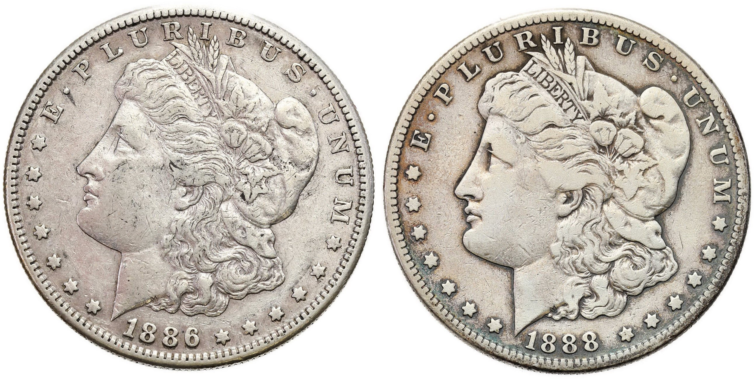 USA, Liberty 1 Dolar 1888 + 1886 S, San Francisco – zestaw 2 sztuk