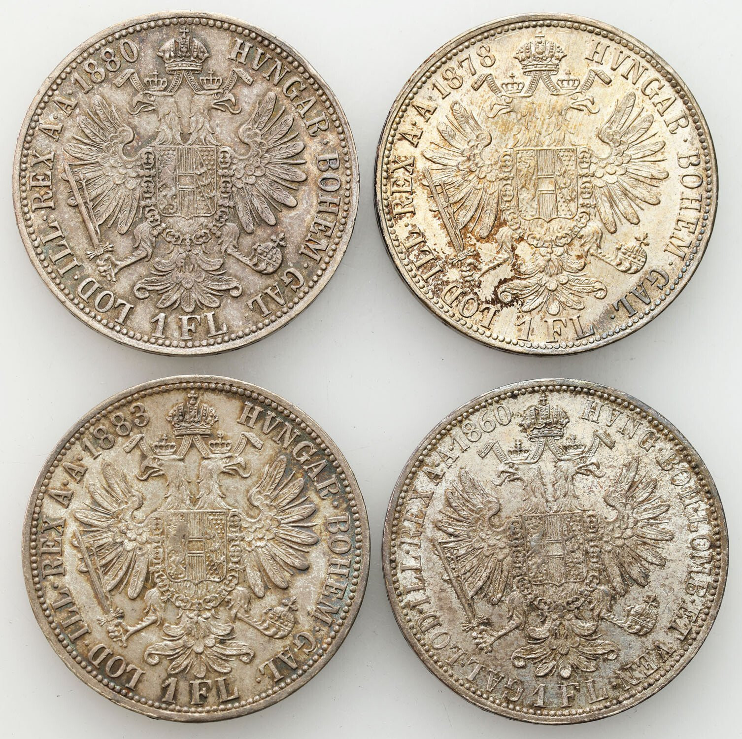 Austria. Franciszek Józef I (1848–1916). 1 floren 1860-1883, Wiedeń, zestaw 4 monet