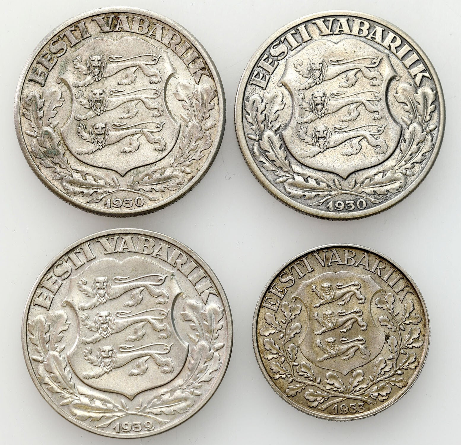 Estonia. 1 do 2 koron 1930 i 1933, Tallinn, zestaw 4 monet
