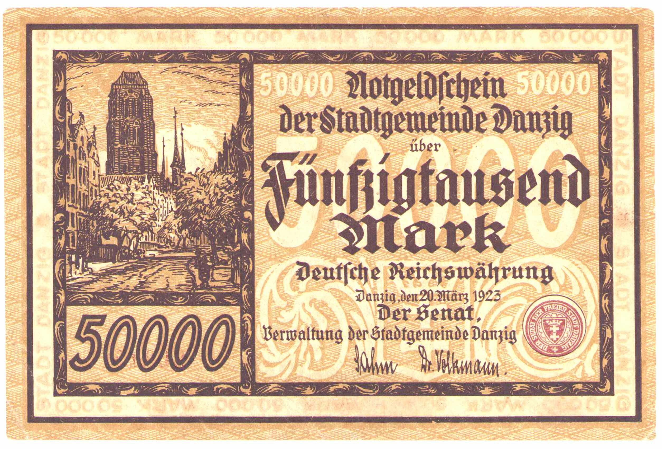 Wolne Miasto Gdańsk. 50.000 marek 1923 