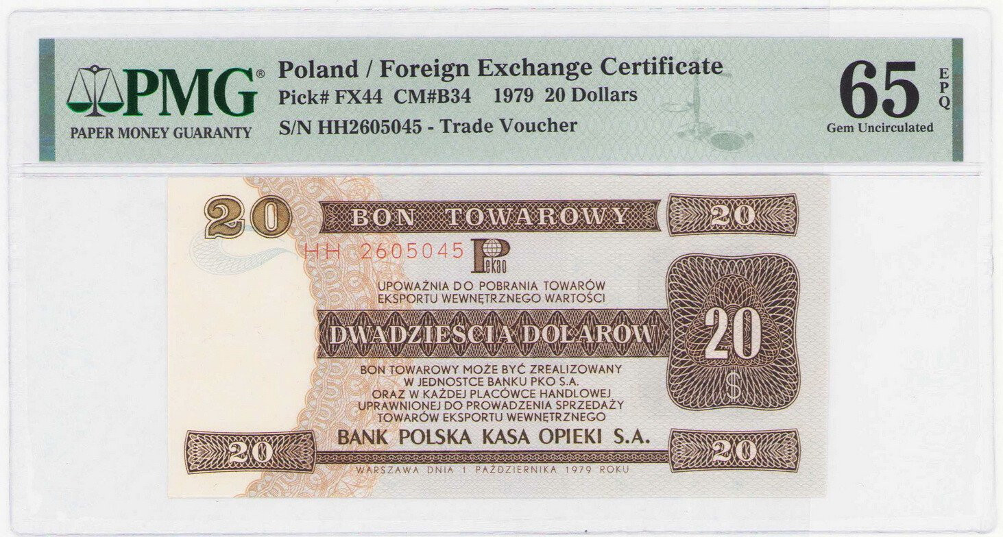 Bon towarowy PeKaO. 20 dolarów 1979, seria HH PMG 65 EPQ (2MAX) - PIĘKNY