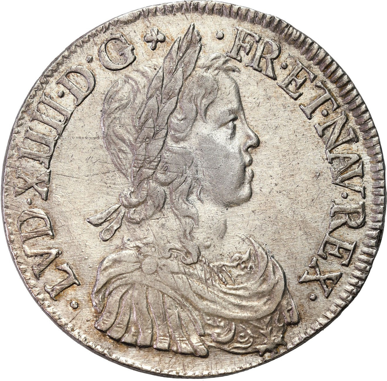 Francja. Ludwik XIV le Roi Soleil. Écu à la mèche longue 1650, La Rochelle