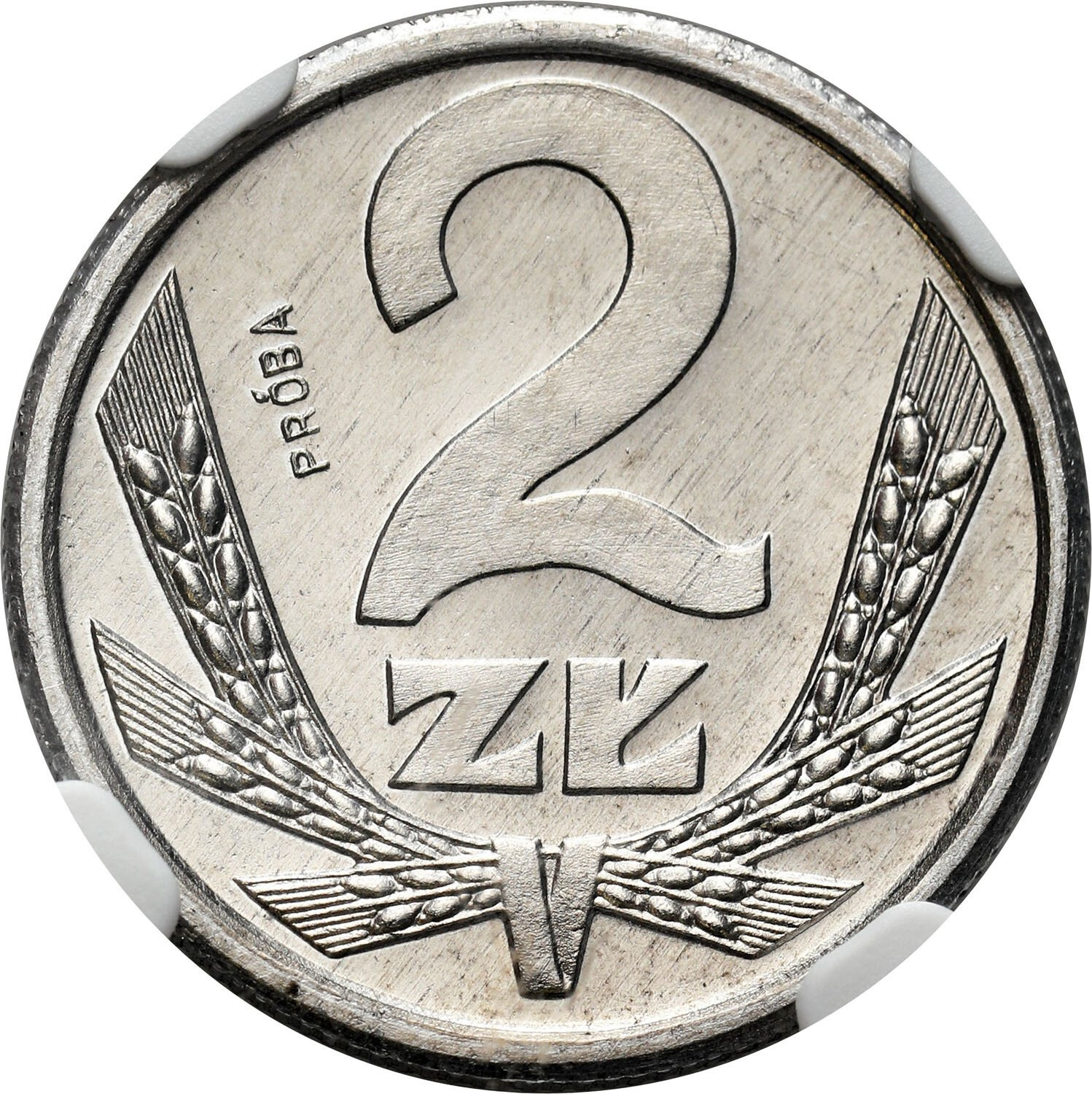 PRL. PRÓBA aluminium 2 złote 1989 NGC MS65 (2 MAX) - nakład tylko 10 sztuk - RZADKOŚĆ  