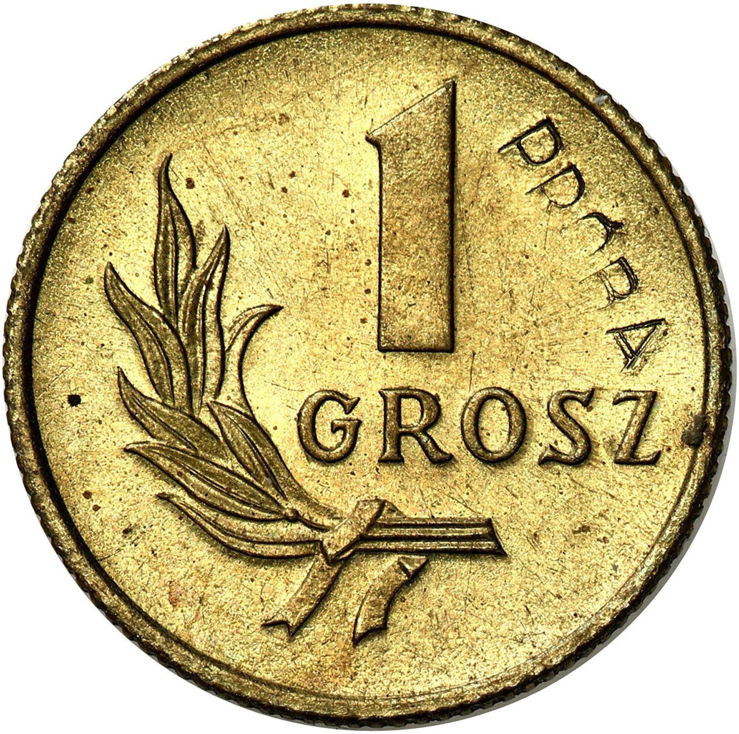 PRL. PRÓBA mosiądz 1 grosz 1949 - NAKŁAD 100 sztuk