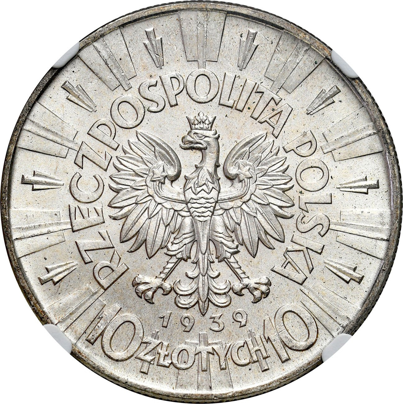 II RP. 10 złotych 1939 Piłsudski NGC MS64 – WYŚMIENITE