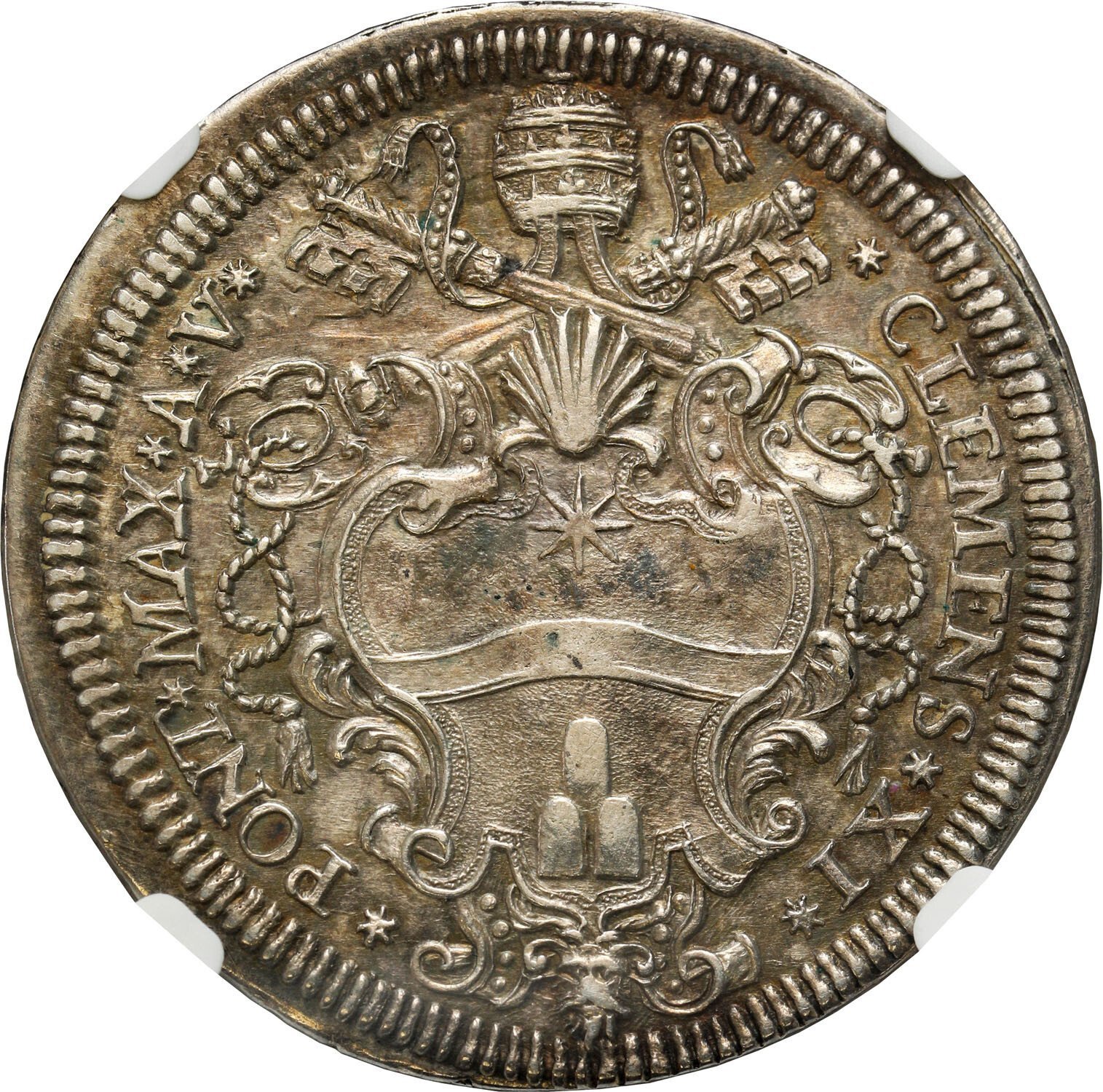 Włochy i Watykan. Clemans XI (1700-1721). Testone, Rzym NGC AU58 - RZADKOŚĆ