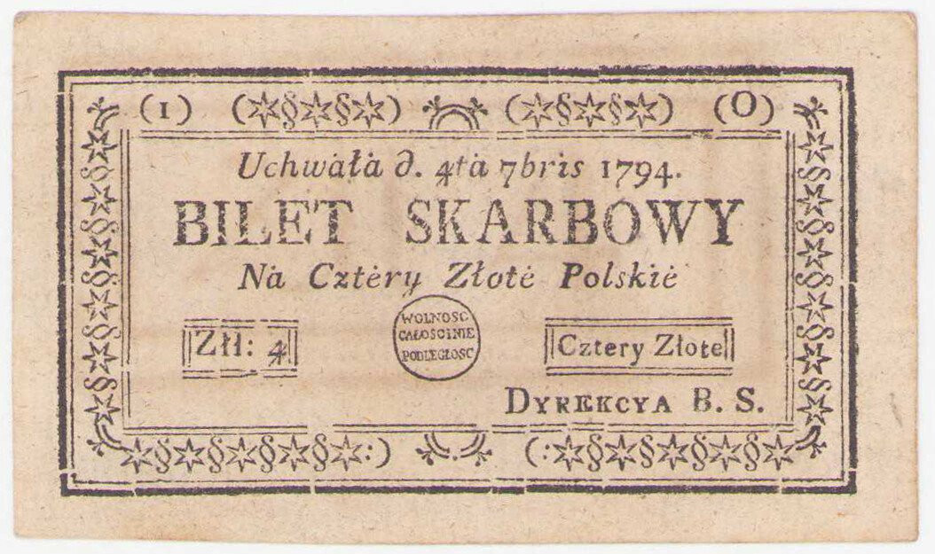 Insurekcja Kościuszkowska. 4 złote polskie 1794 seria 1-O