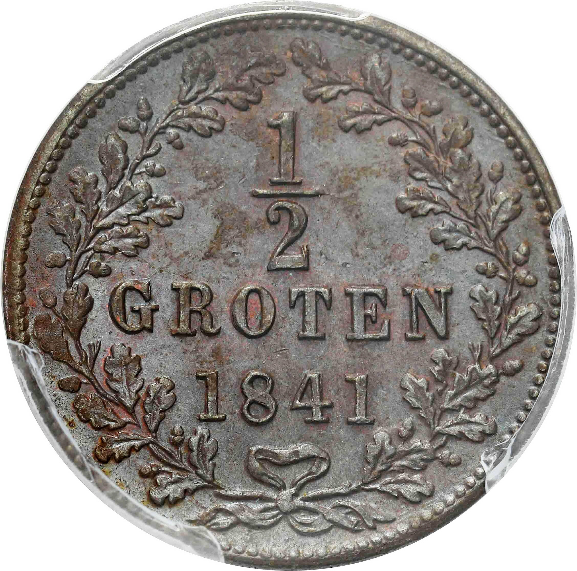 Niemcy, Brema. 1/2 grote 1841 PCGS MS64 BN (MAX) – PIĘKNY