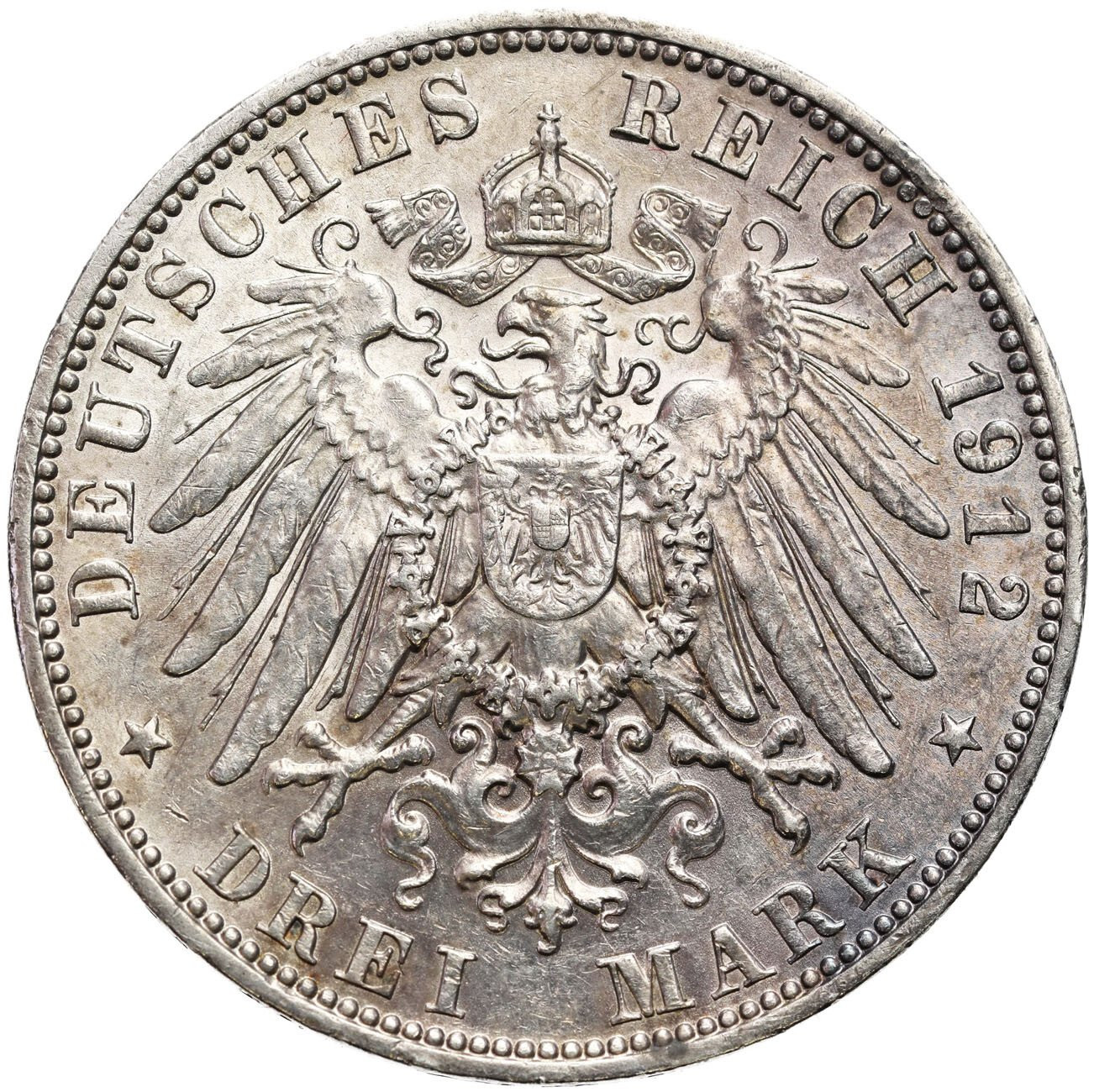 Niemcy, Saksonia. Fryderyk August III (1904–1918). 3 marki 1912 E, Muldenhütten
