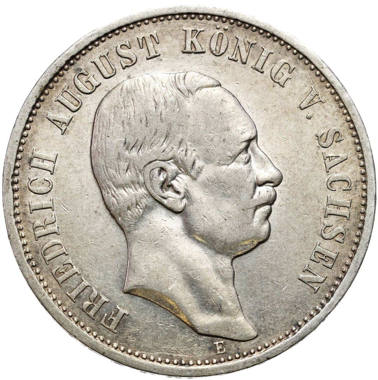 Niemcy, Saksonia. Fryderyk August III (1904–1918). 3 marki 1908 E, Muldenhütten