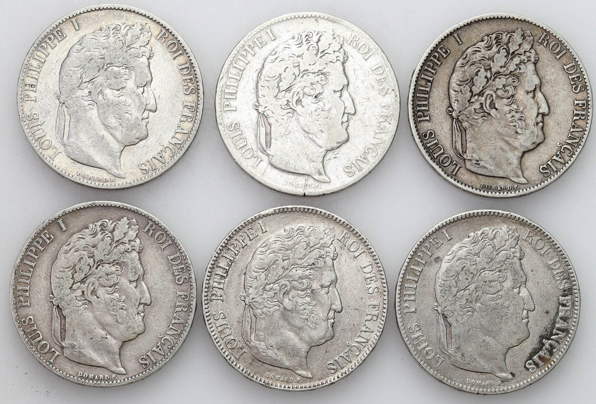 Francja. Louis Philippe. 5 franków 1832-1848, zestaw 6 sztuk