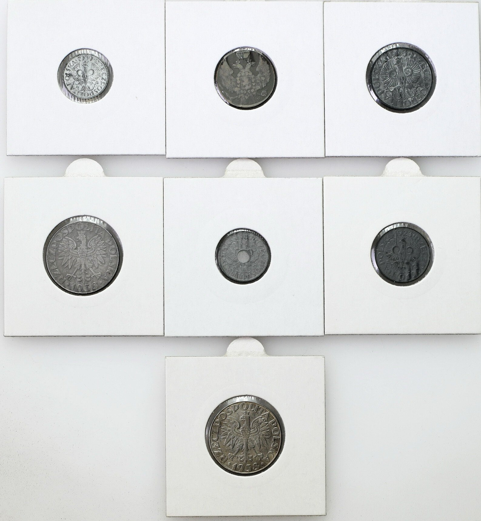 Polska XIX-XX wiek. 1 do 50 groszy 1839-1938 - zestaw 7 monet
