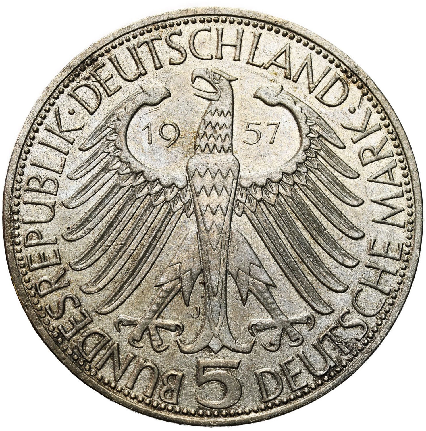 Niemcy, RFN. 5 marek 1957 J, Hamburg – RZADKIE