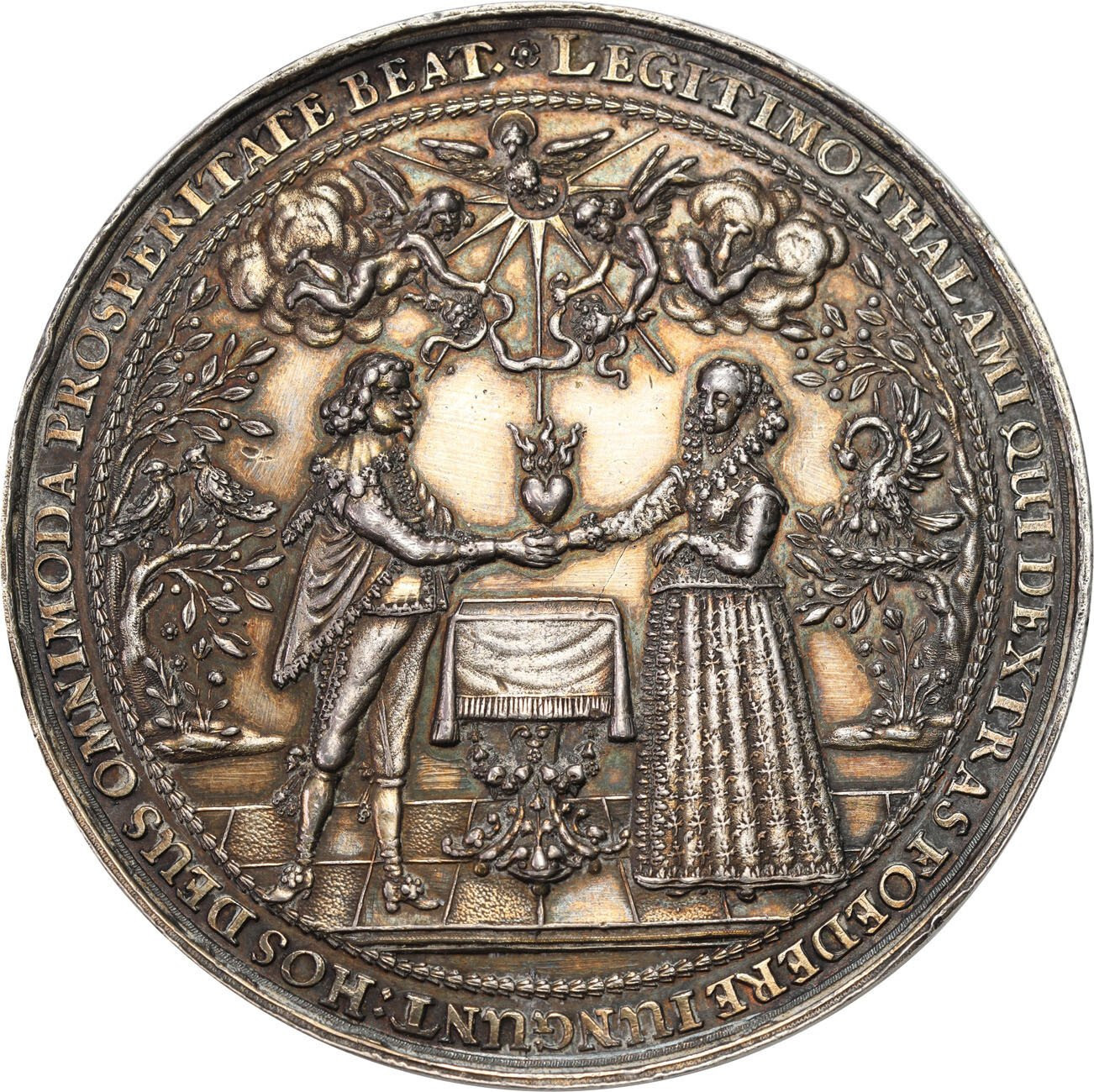 Władysław IV Waza. Medal zaślubinowy, Jan Höhn, Gdańsk, srebro - PIĘKNY