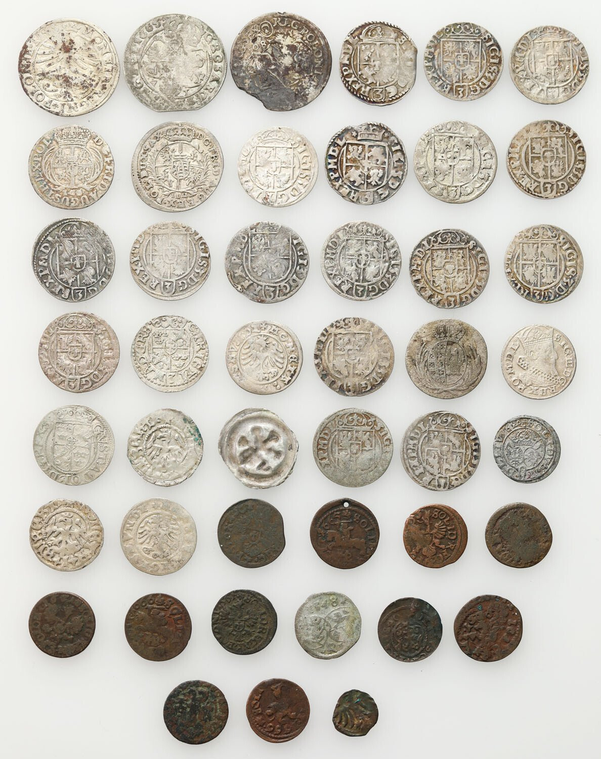 Polska XV-XIX wiek. Szeląg, półtorak, grosz, półgrosz, zestaw 45 monet