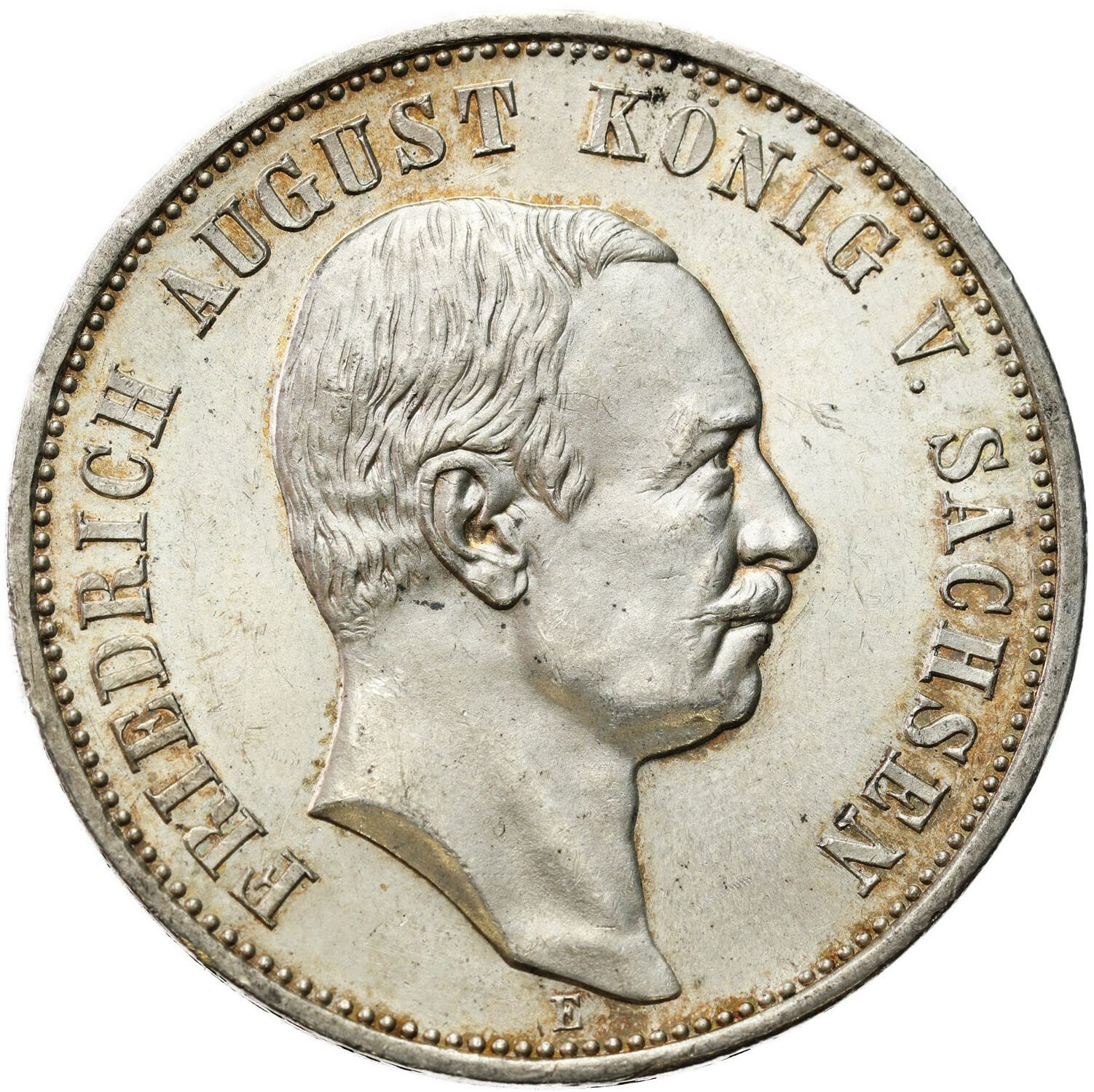 Niemcy, Saksonia. Fryderyk August III (1904–1918). 3 marki 1910 E, Muldenhütten - PIĘKNE