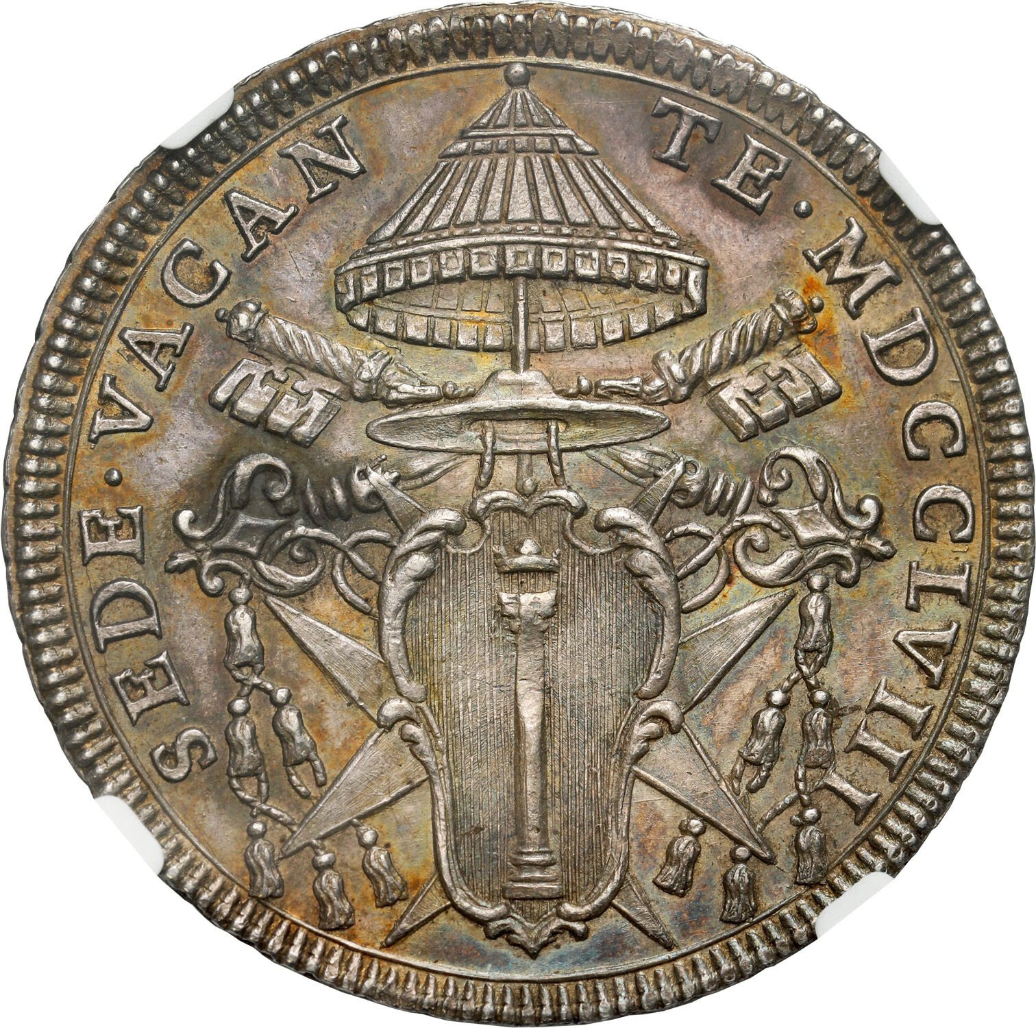 Włochy i Watykan. Sede Vacante. 1/2 scudo 1758, Rzym NGC MS62 (2 MAX) - RZADKOŚĆ
