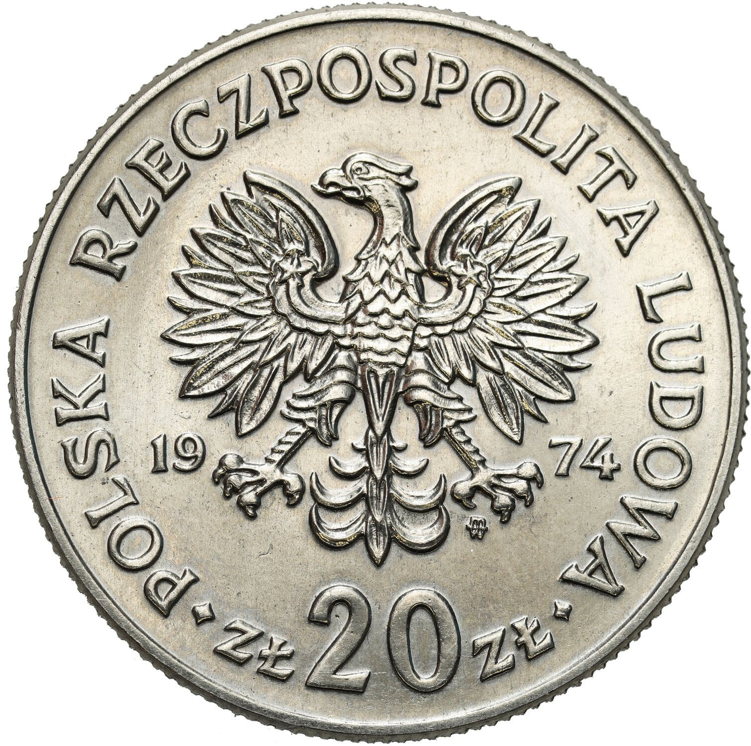 PRL. PRÓBA Nikiel 20 złotych 1974 - Marceli Nowotko