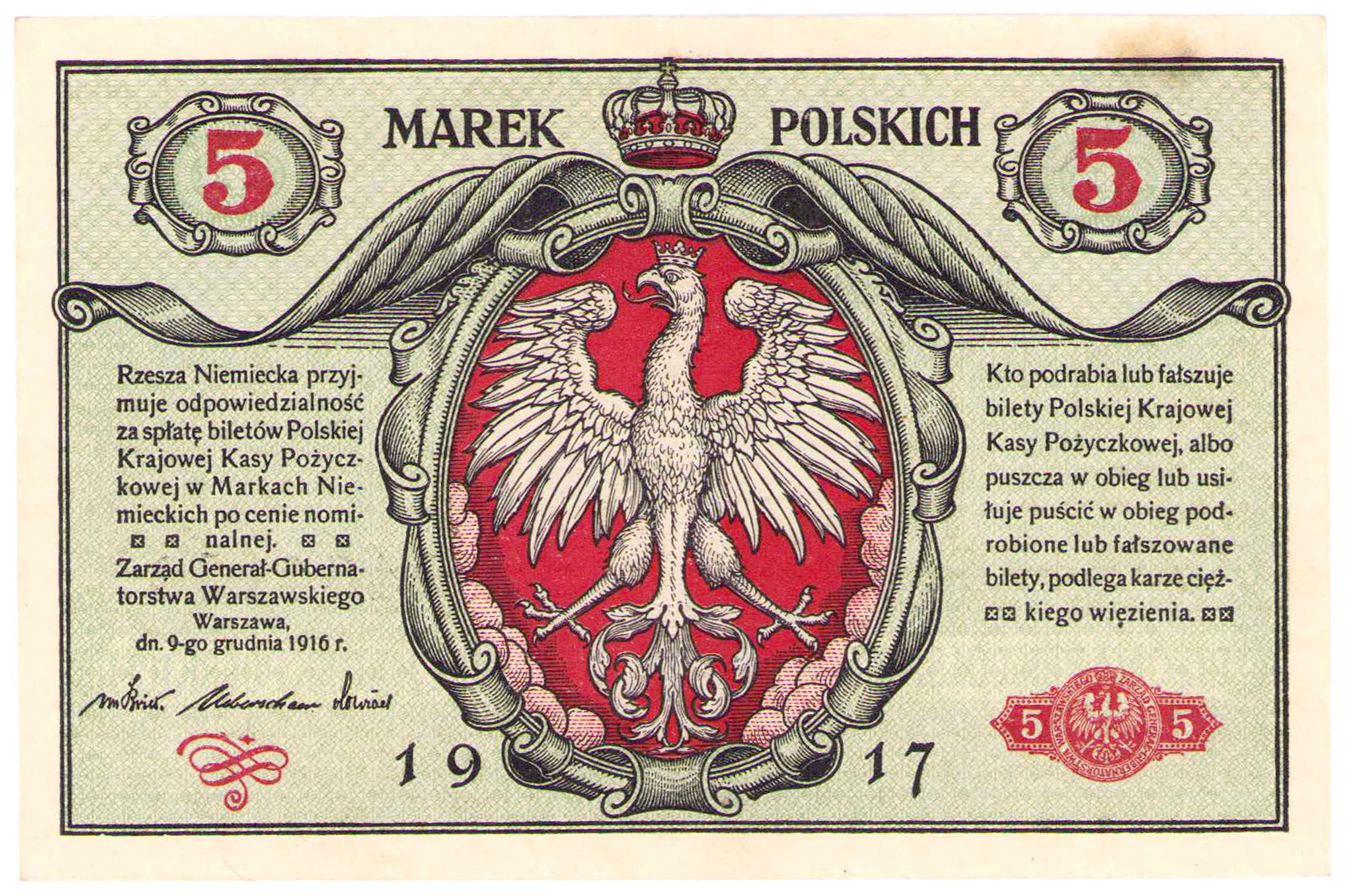 5 marek polskich 1916 seria A, Generał, biletów