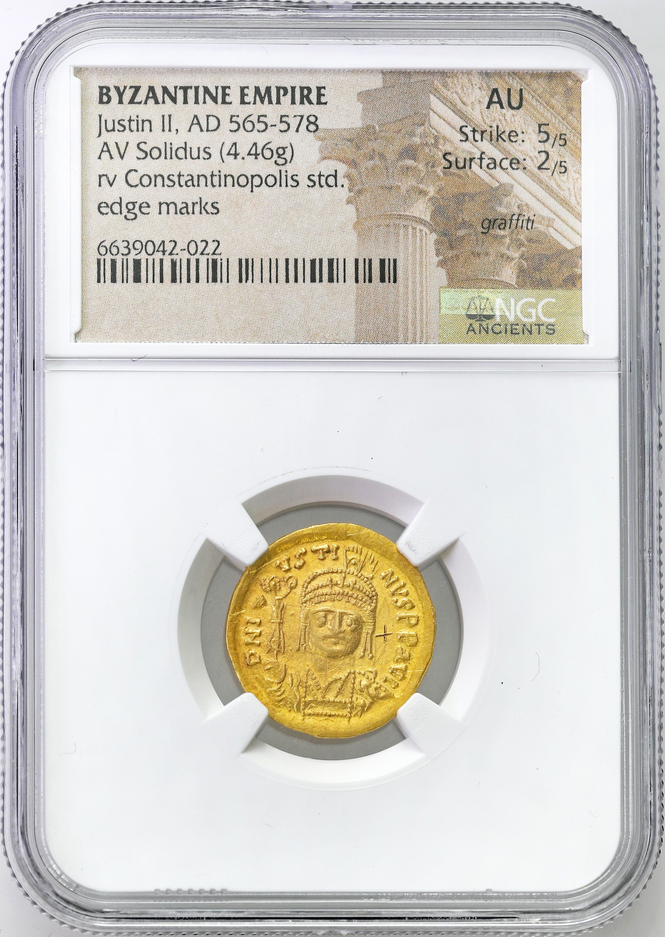 Bizancjum. Justyn II (565-578). Solid, Konstantynopol NGC AU 5/5 2/5 - ŁADNY