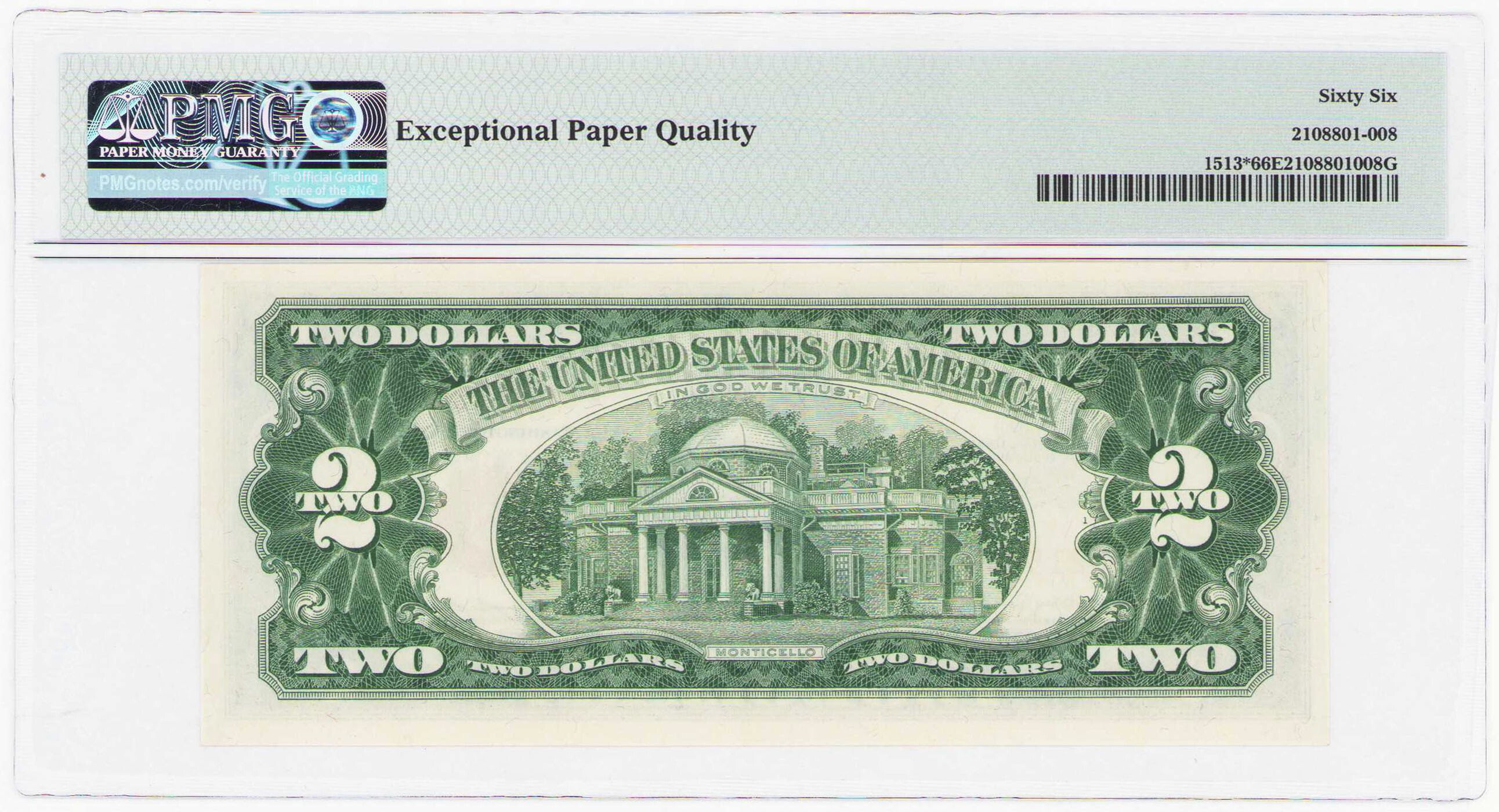 USA. Legal Tender Note, 2 dolary 1963 PMG 66 EPQ
