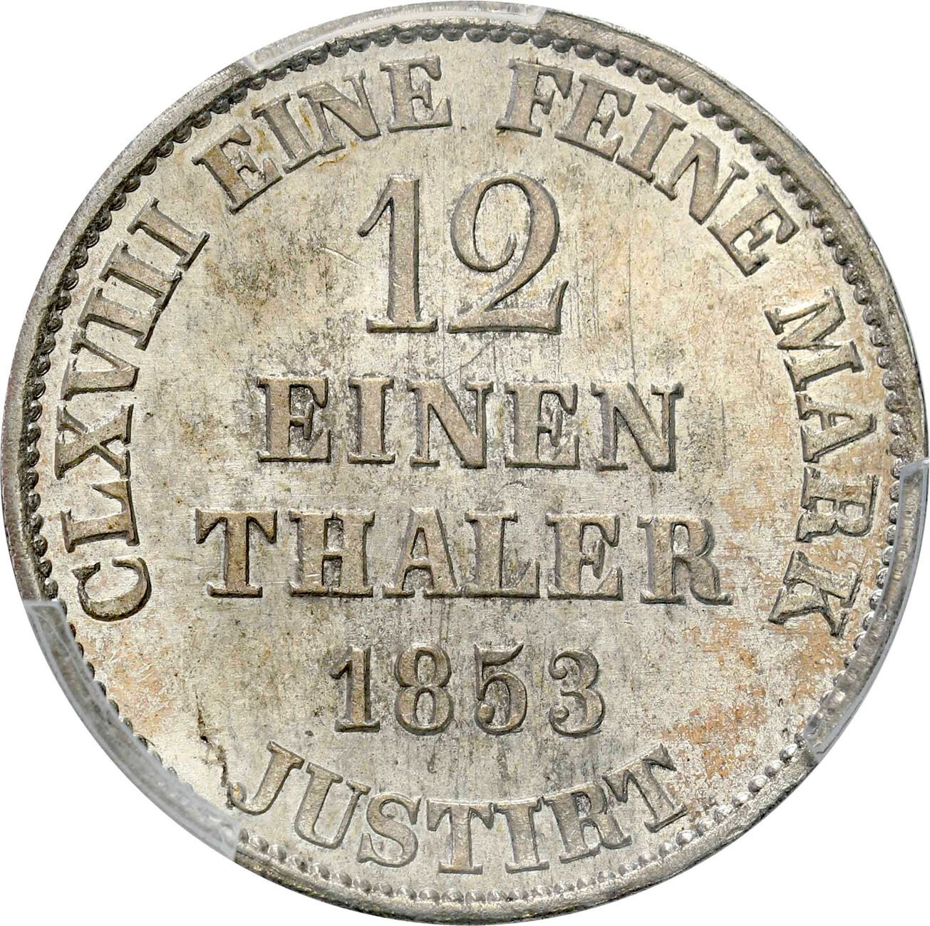 Niemcy, Brunszwik-Calenberg-Hannover. Georg V (1851-1866). 1/12 talara 1853 PCGS MS64 - PIĘKNE