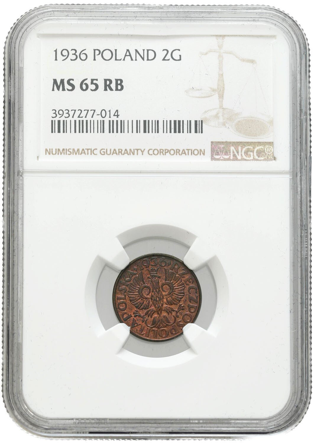 II RP. 2 grosze 1936 NGC MS65 RB