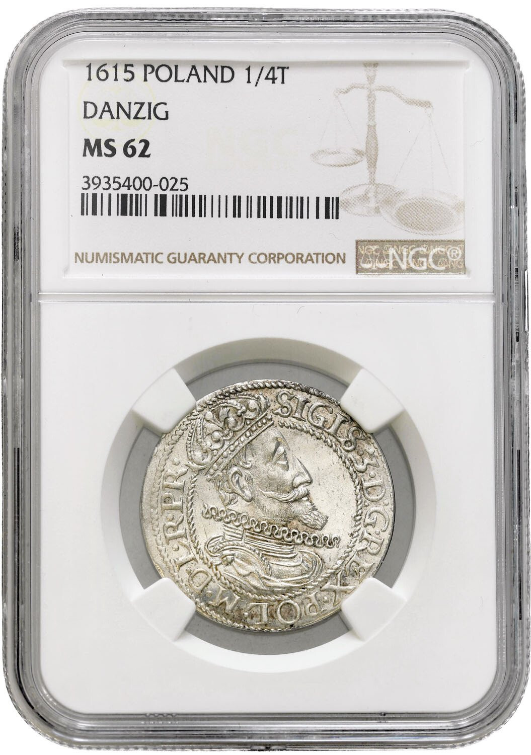 Zygmunt III Waza. Ort (18 groszy) 1615 Gdańsk, NGC MS62 - PIĘKNY