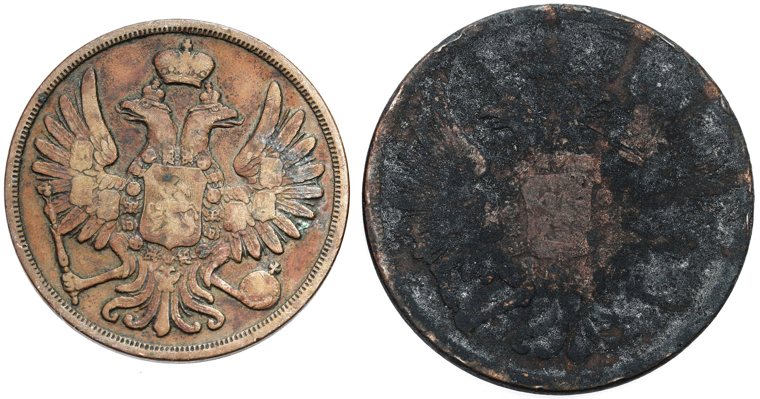 Polska XIX w./Rosja, Aleksander II. 2 i 3 kopiejki 1855-1859 ВМ, Warszawa, zestaw 2 sztuk