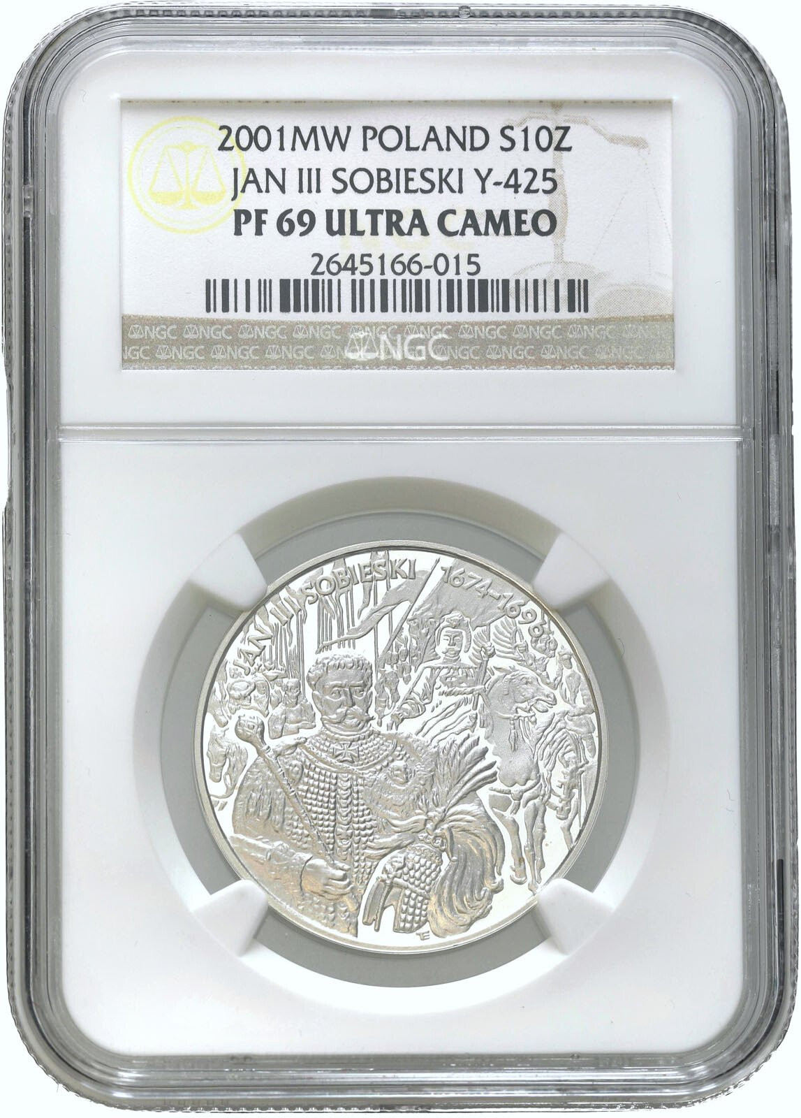 III RP. 10 złotych 2001 Jan III Sobieski półpostać, NGC PF69 ULTRA CAMEO (2 MAX)