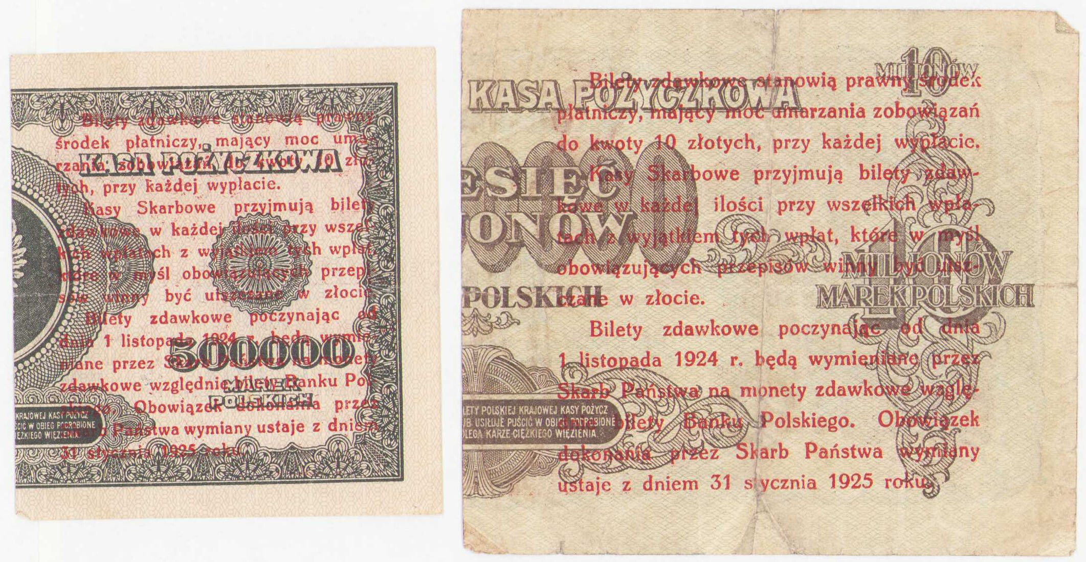 1 grosz 1924 + 5 groszy 1924, zestaw 2 banknotów