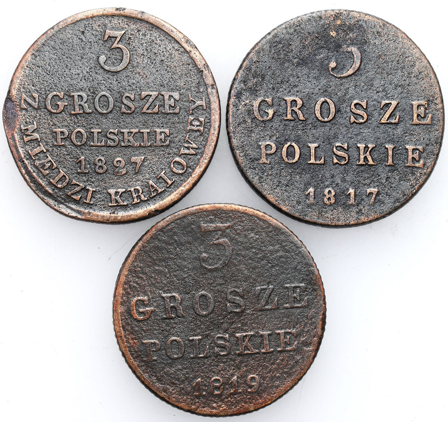Polska XIX w./Rosja. Trojak (3 grosze) 1817, 1819, 1827 Warszawa, zestaw 3 monet