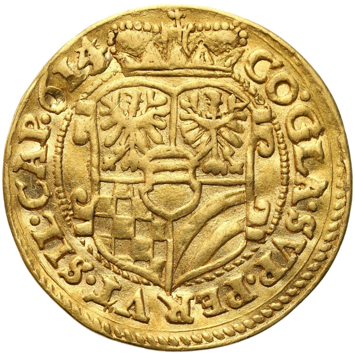 Śląsk. Księstwo Ziębicko-Oleśnickie. Karol II (1548-1617). Dukat 1614, Złoty Stok - RZADKOŚĆ R7-R8