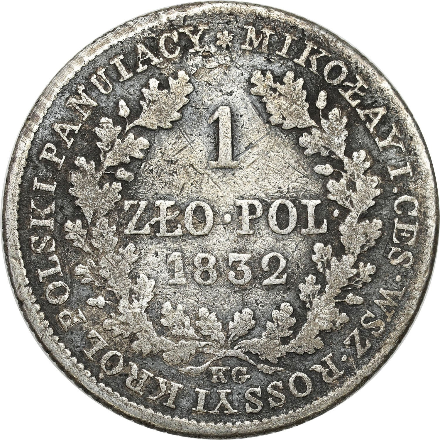 Królestwo Polskie/Rosja. Mikołaj I. 1 złoty 1832 KG, Warszawa