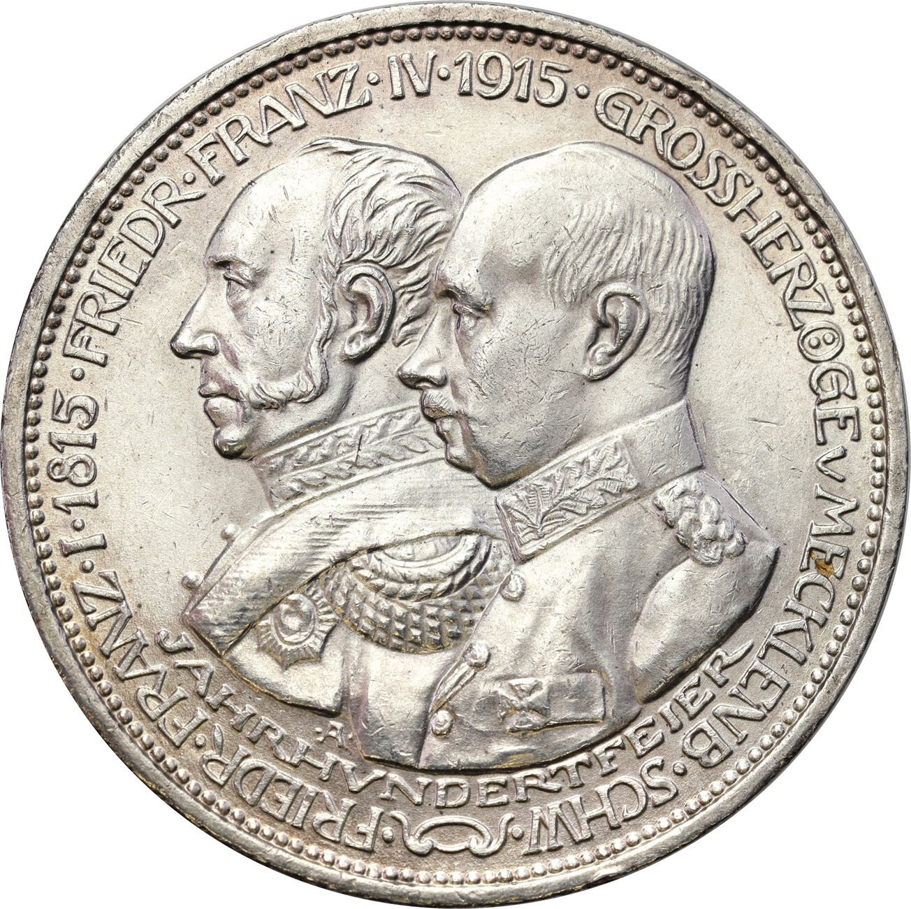 Niemcy, Meklenburgia-Szwerin. Fryderyk Franciszek IV (1897–1918). 3 marki 1915 A, Berlin – RZADKIE i PIĘKNE