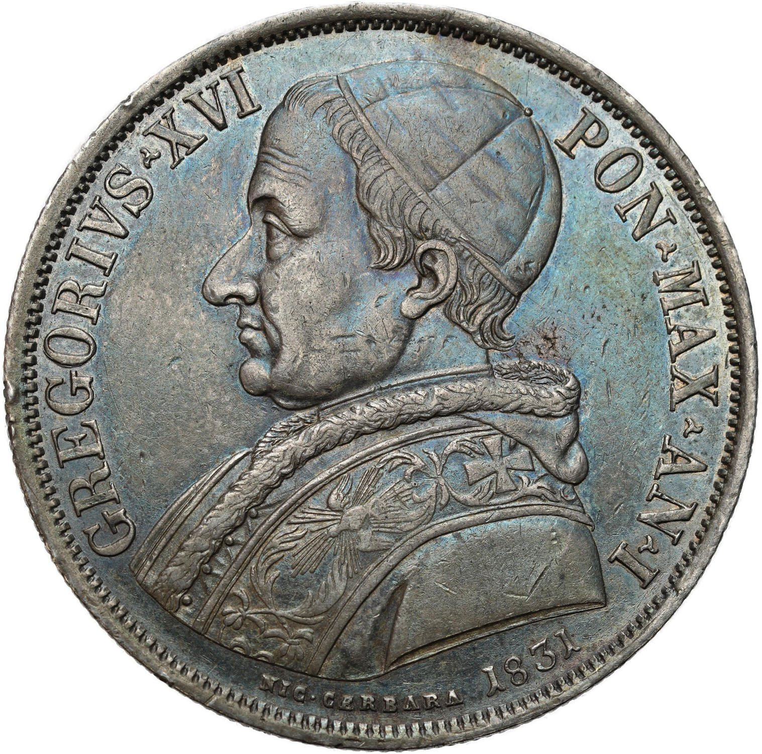 Włochy, Watykan. Gregorio XVI (1831-1846). Scudo 1831 B, Bologna