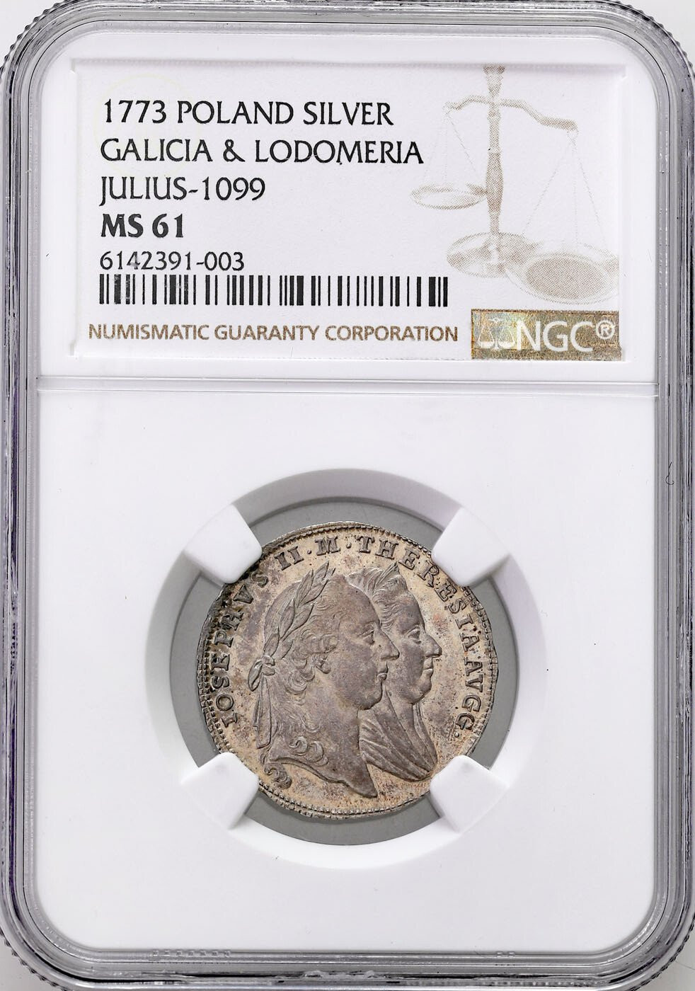 Austria, Józef II i Maria Teresa. Żeton pamiątkowy z okazji przyłączenia Galicji i Lodomerii do Austrii 1773, NGC MS61