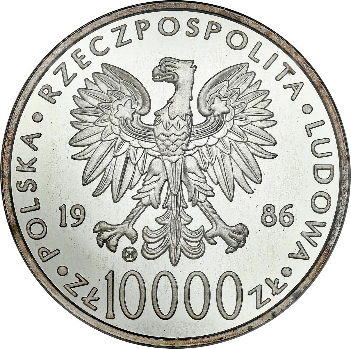 PRL. 10.000 złotych 1986 Jan Paweł II, stempel lustrzany PCG PR70 – RZADKOŚĆ