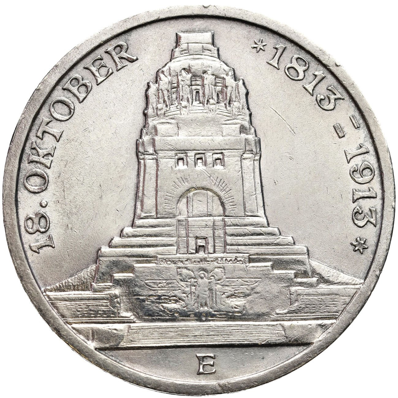 Niemcy, Saksonia. Fryderyk August III (1904–1918), 3 marki 1913 E, Muldenhütten