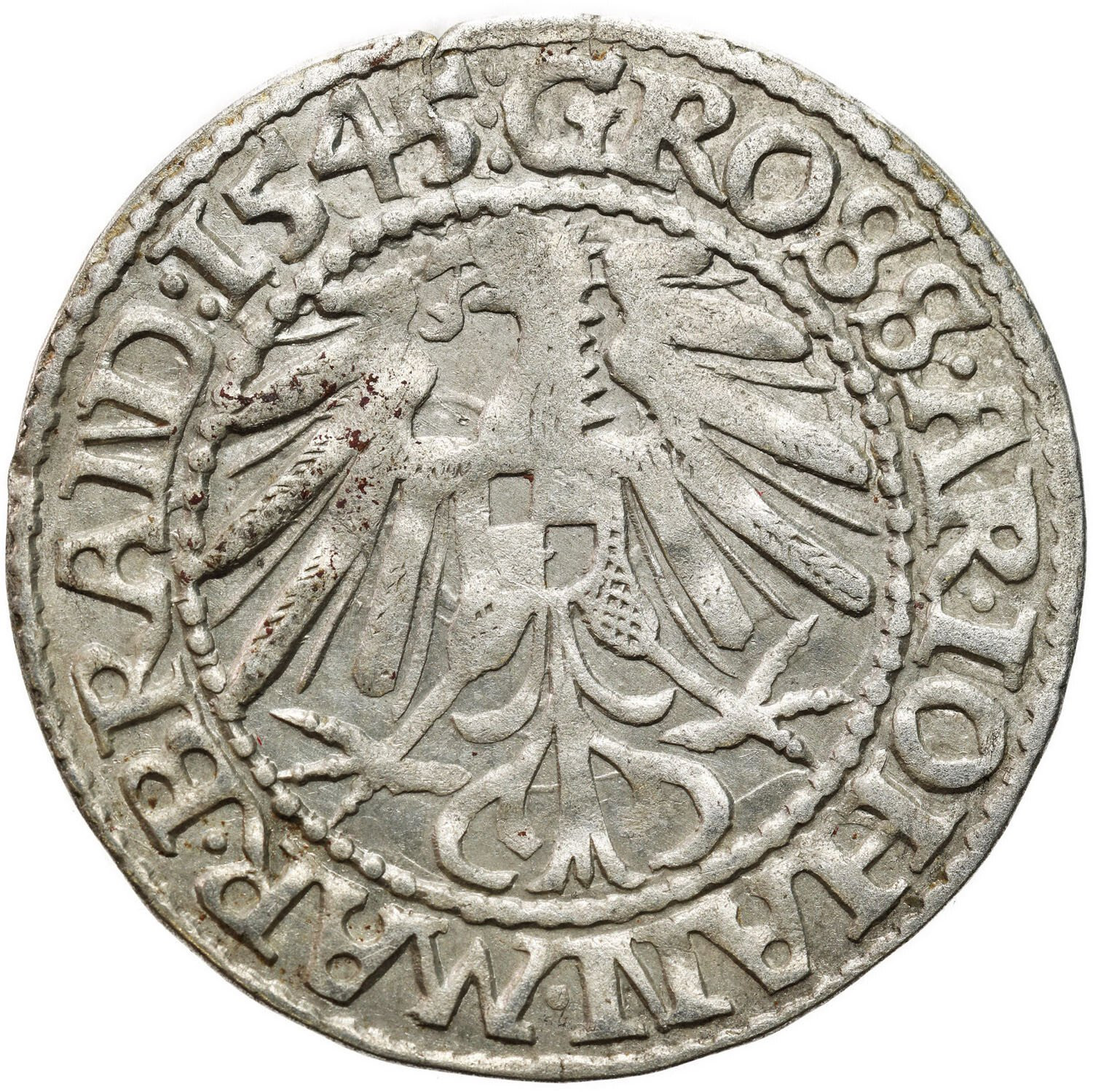 Śląsk, Księstwo Krośnieńskie. Jan Kostrzyński (1535–1571). Grosz 1545, Krosno 